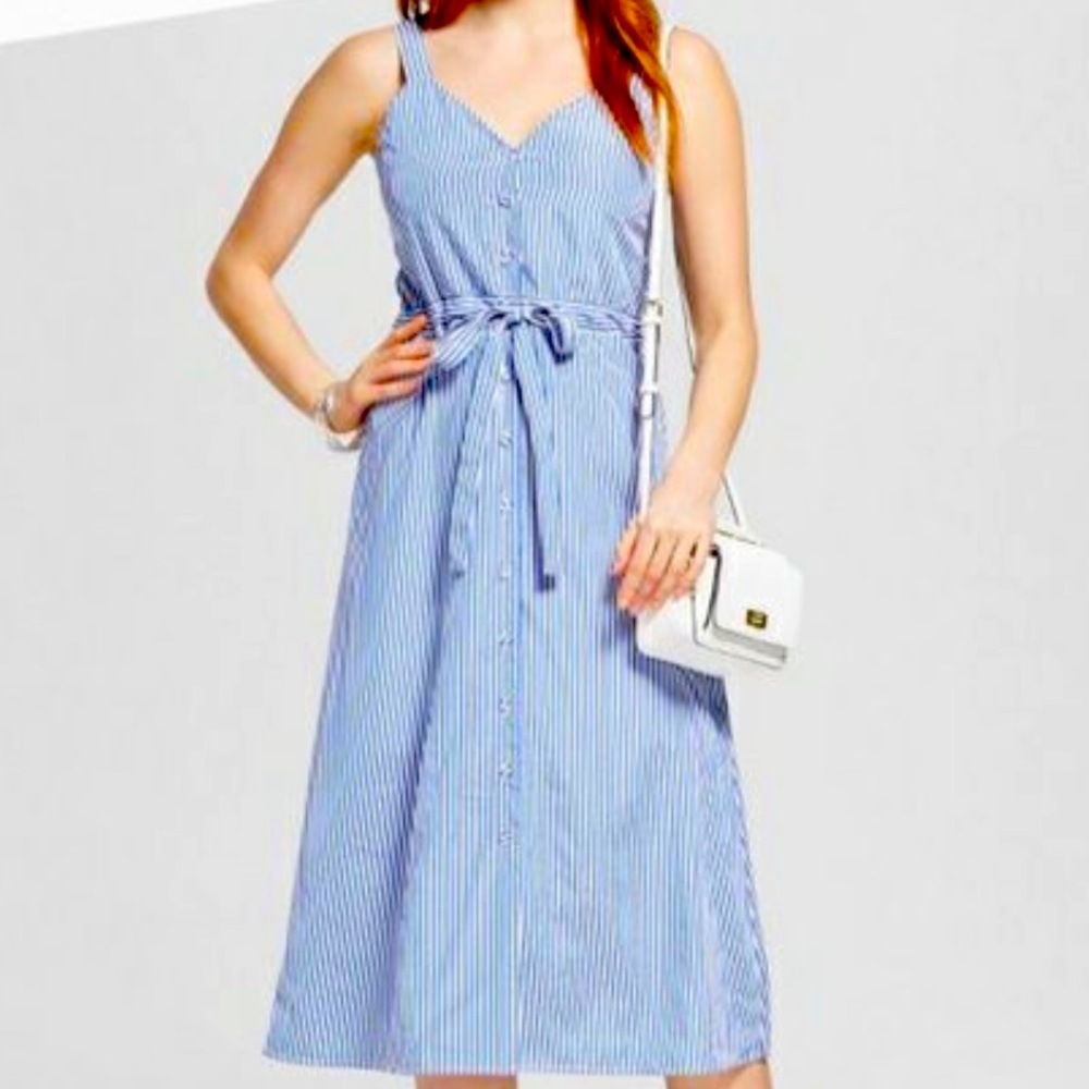 J of BOA Pinstriped Midi Sleeveless Dress- large